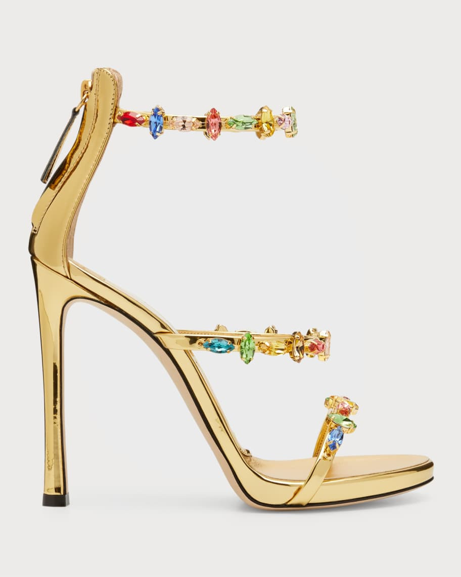 Giuseppe Zanotti Harmony Jeweled Metallic Three-Band Sandals | Neiman Marcus