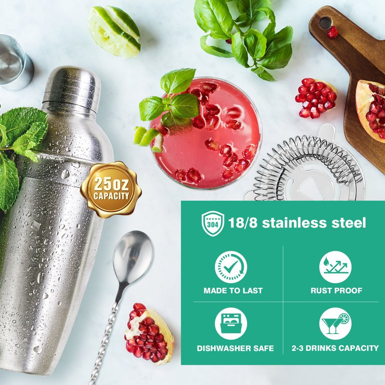 Biemlerfn Bartender Kit, 25-Piece Cocktail Shaker Set Stainless Steel Bar Tools with Acrylic Stan... | Walmart (US)