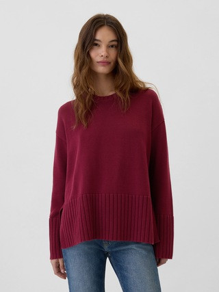 Oversized 24/7 Split-Hem Crewneck Sweater | Gap Factory