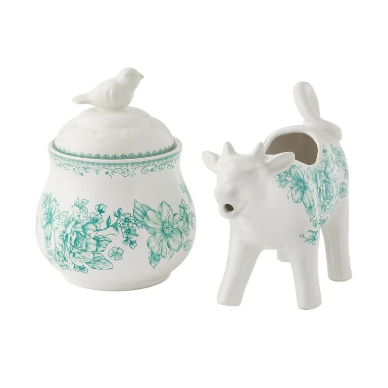 The Pioneer Woman Agatha Stoneware Sugar Bowl & Creamer Set, Green | Walmart (US)