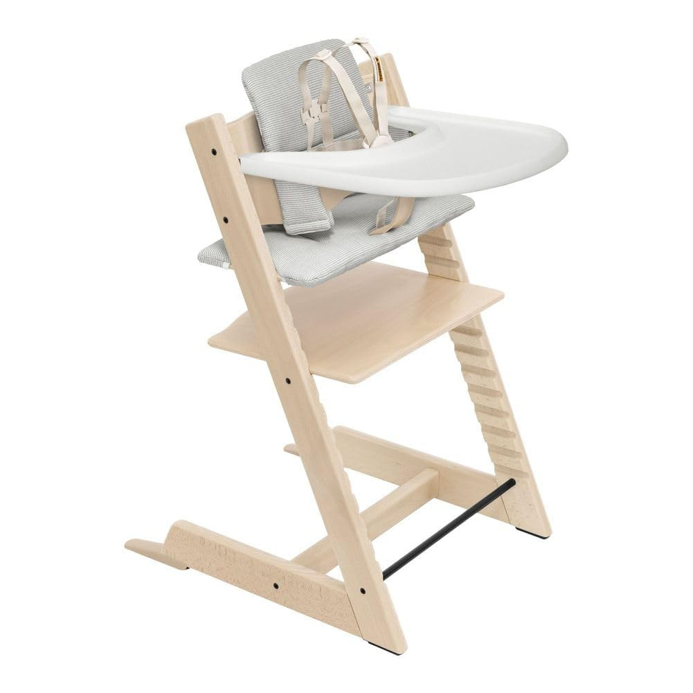 Stokke Tripp Trapp High Chair 2 (Natural), Cushion 2 (Nordic Grey) + Stokke Tray (White) - Includes Chair + Baby Set with Removable Harness for Children 6-36 Months | Amazon (US)