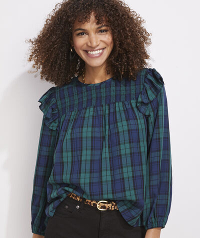 Blackwatch Ruffled Smocked Top | vineyard vines