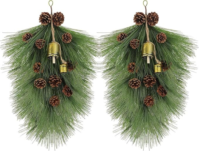 Giegxin 2 Pack Christmas Teardrop Swags 22" Long Pine Needle Teardrop Swags Artificial Pine Needl... | Amazon (US)