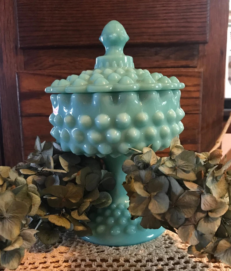 Fenton hobnail aqua/turquoise compote | Etsy (US)