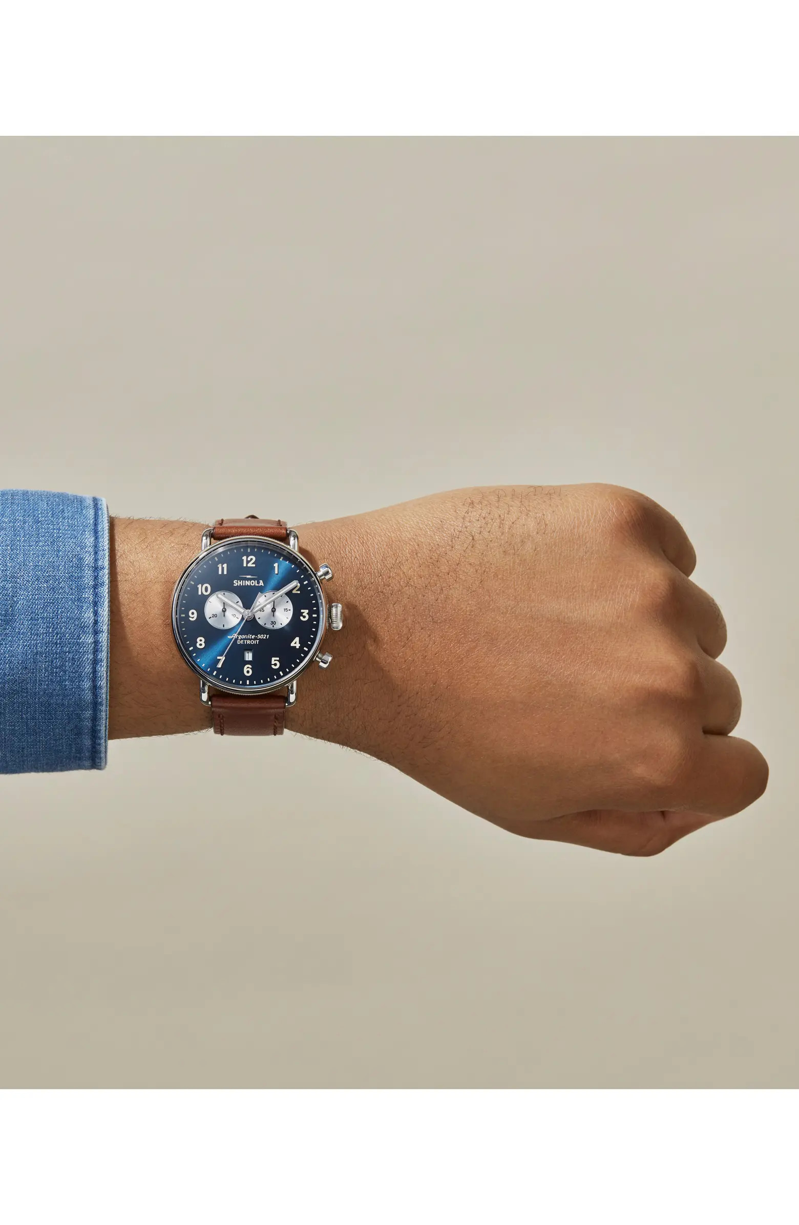 The Canfield Chrono Leather Strap Watch, 43mm | Nordstrom