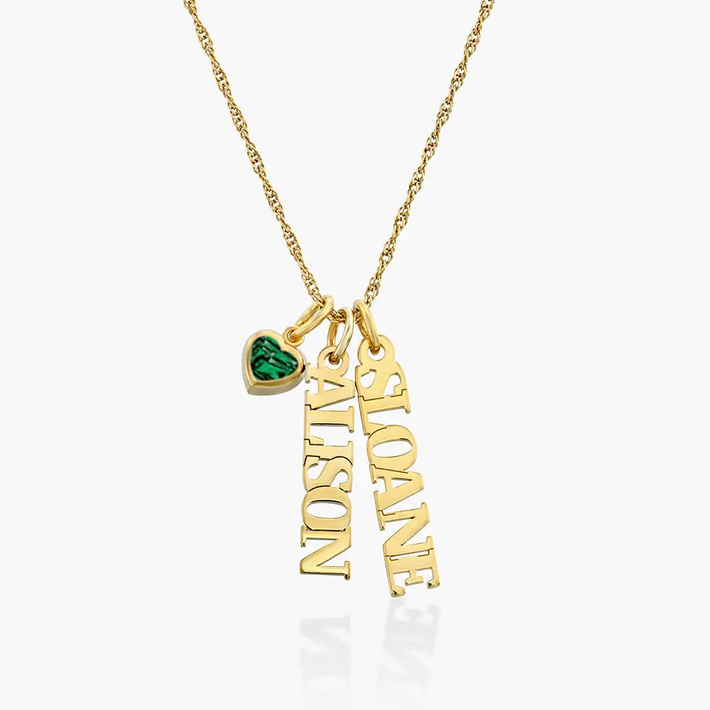 Singapore Chain Name Necklace With Heart Shaped Gemstone - 10k Solid Gold | Oak & Luna (US)