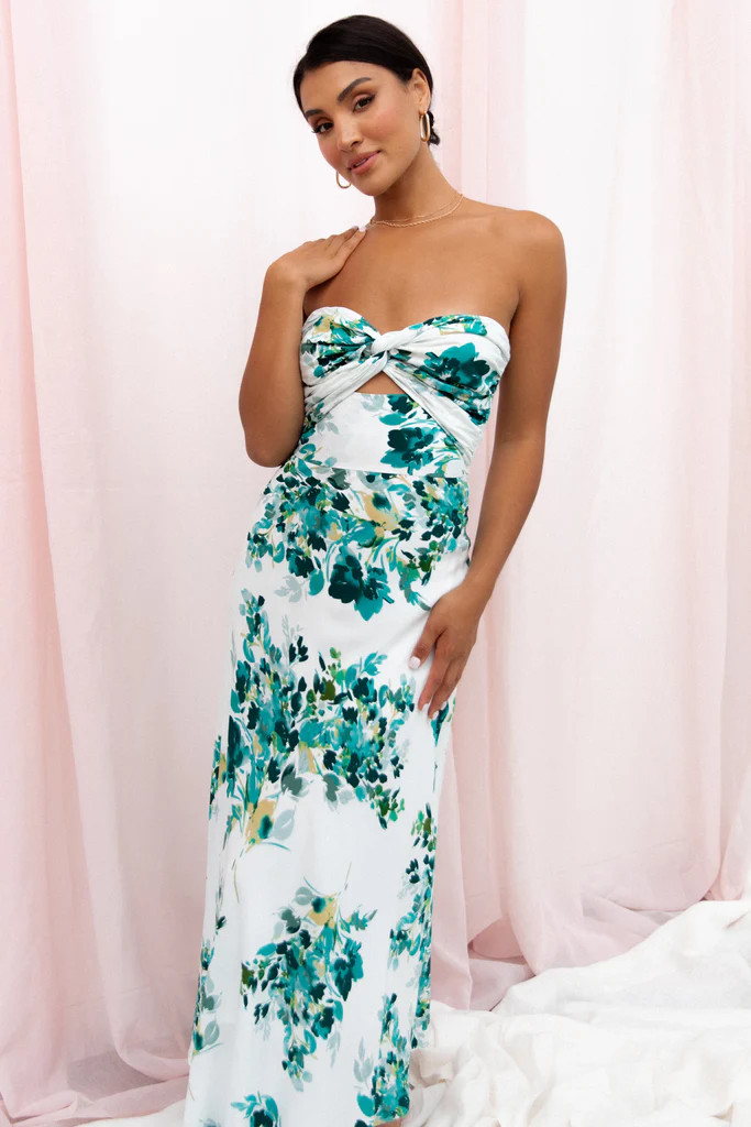 Teagan Strapless Midi Dress - Green Floral | Petal & Pup (AU)
