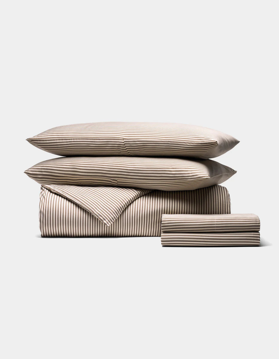 Bamboo Viscose Bedding Deluxe Bundle in Classic Stripe in Ebony (Size: Full) - Cozy Earth | Cozy Earth