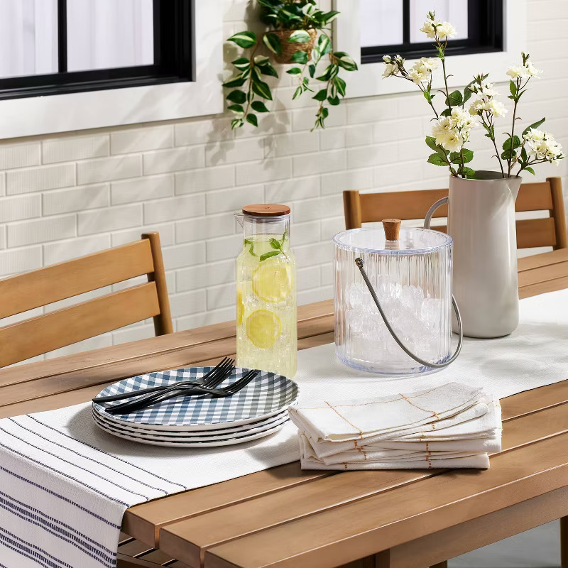 10.5" Gingham Bamboo-Melamine Dinner Plates Blue/Cream - Hearth & Hand™ with Magnolia | Target