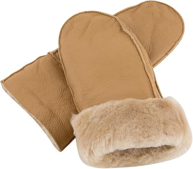 Masubo Women Sheepskin Leather Mittens Girls' Warm Fleece Gloves Ladies Outdoor Mitten | Amazon (US)