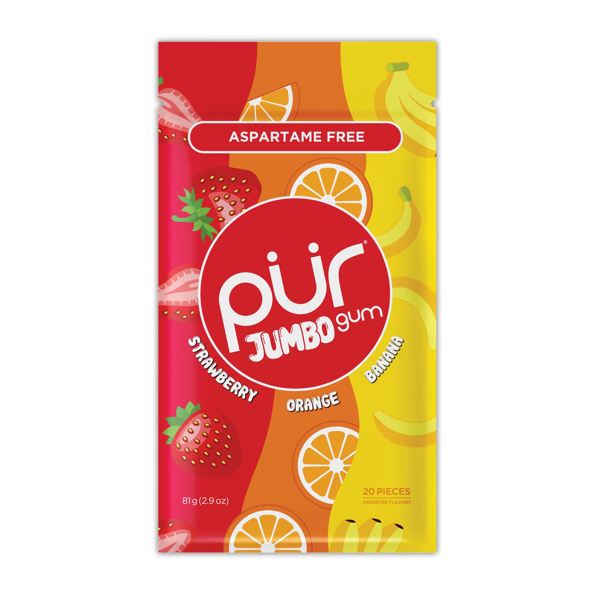 PUR Jumbo Gum | Aspartame Free Chewing Gum | 100% Xylitol | Natural Strawberry, Banana, Orange Fl... | Amazon (US)