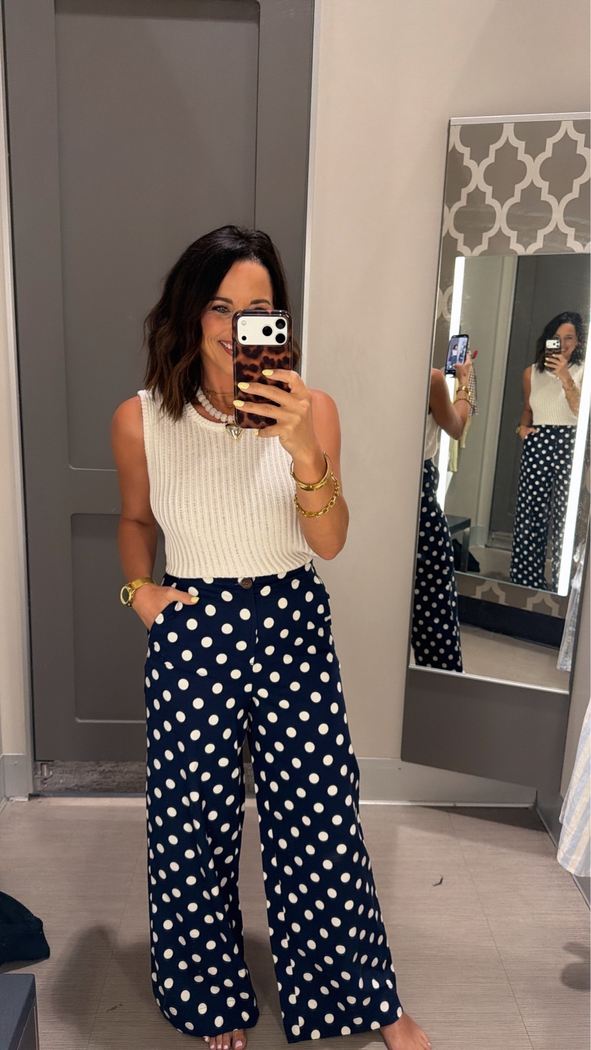 Okayyyy these polka dot pants from Target are EVERYTHING 🤍🖤 paired them with this sleeveless sweater tank and instantly felt so put together. The fit is so flattering, lightweight, and perfect for work, brunch, church, or vacation nights. Wearing an XS and honestly can’t believe this is Target.

target style, target fashion, polka dot pants, classy outfit inspo, chic summer outfits, wide leg pants outfit, neutral style, old money aesthetic, effortless style, affordable fashion finds, workwear outfit ideas, casual classy outfit, trendy target finds, european summer outfit vibes

#targetstyle #targetfinds #polkadot #classyoutfit #summerstyle #affordablefashion #widelegpants #oldmoneyaesthetic #outfitinspo #targetfashion