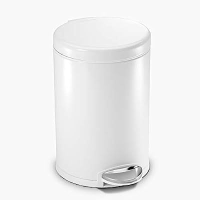 simplehuman 4.5 Liter / 1.2 Gallon Round Bathroom Step Trash Can, White Steel | Amazon (US)