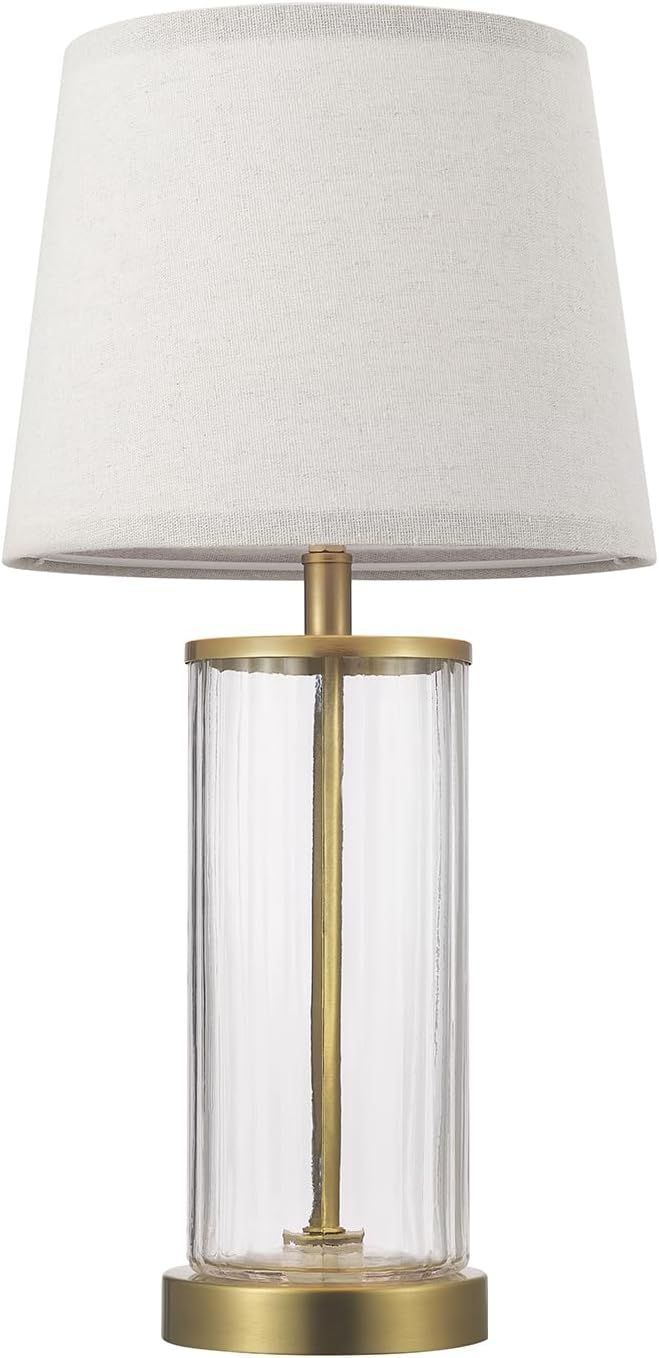 Globe Electric 61000063 20" Fillable Ribbed Glass Table Lamp, Matte Brass Accents, Beige Linen Sh... | Amazon (US)