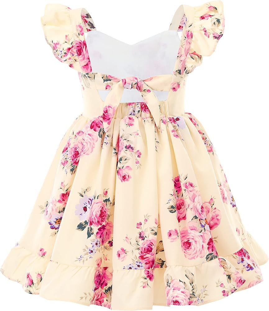 Flofallzique Summer Girls Floral Dress Ruffle Sleeve Tie Back Vintage Toddler Birthday Tea Party ... | Amazon (US)