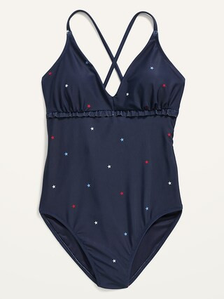 V-Neck Ruffle-Trimmed Cutout One-Piece Swimsuit for Women | Old Navy (US)