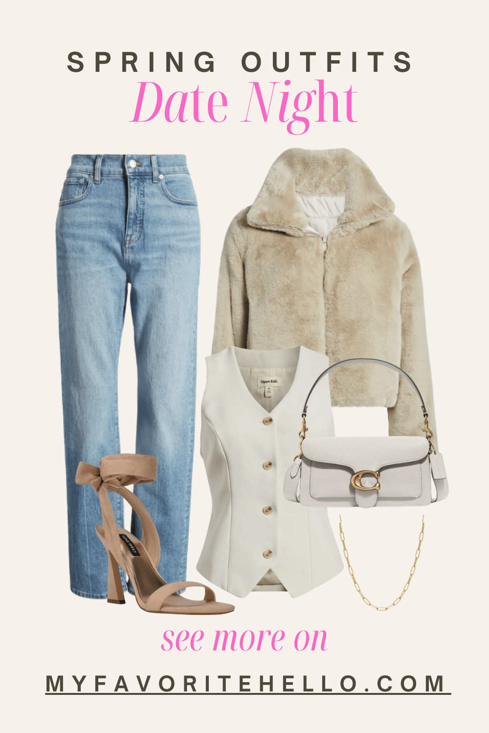 date night outfit with jeans, vest and fur jacket 

 #LTKSpringSale #LTKStyleTip #LTKShoeCrush