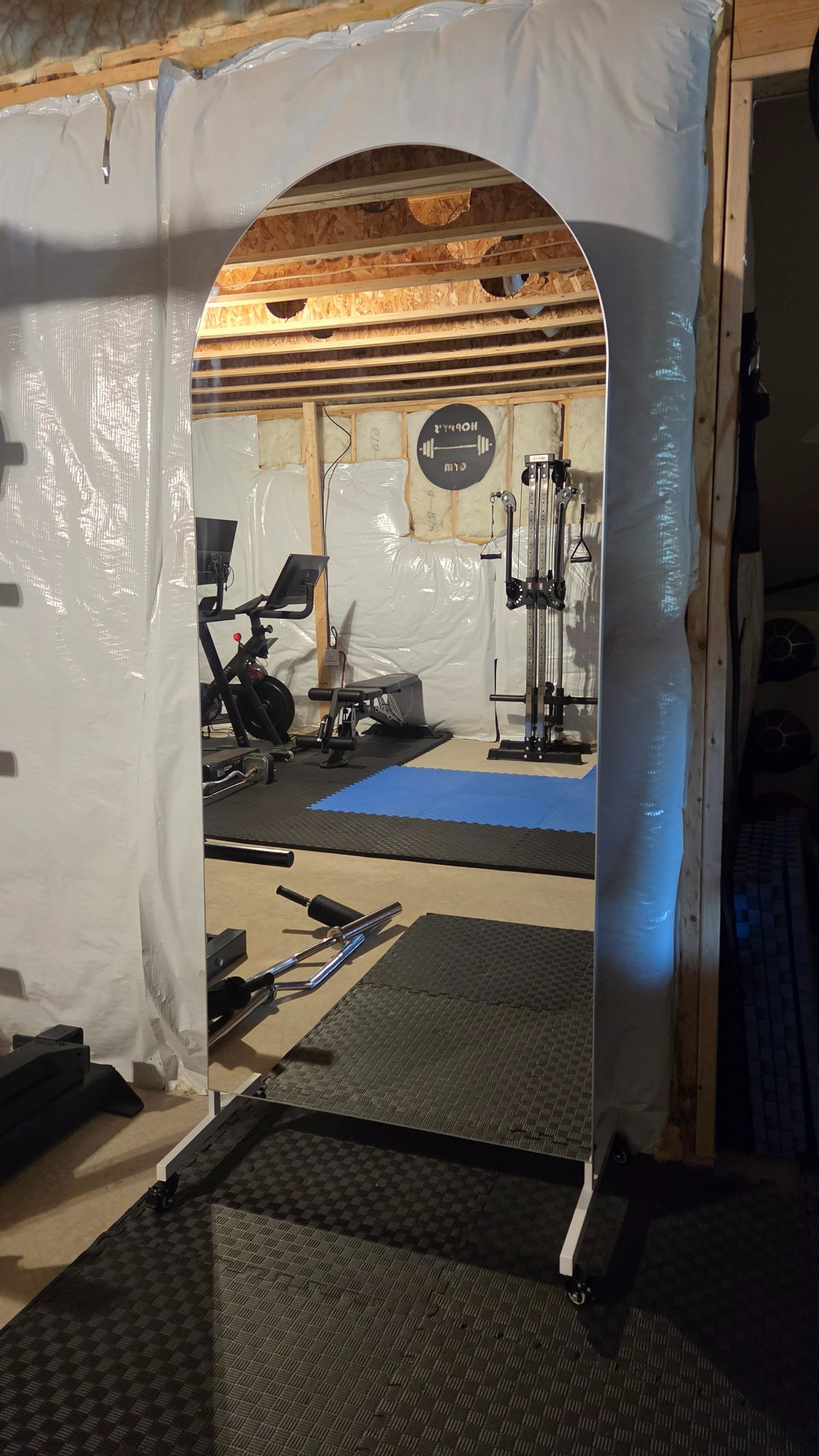 Just got this beautiful arched rolling floor mirror for our home gym. It's incredibly clear, rolls well and has locking mechanisms on the wheels. 

#LTKHome #LTKSaleAlert #LTKselfcare