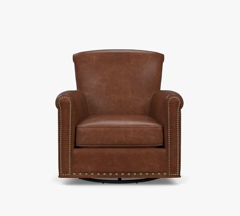 Irving Roll Arm Leather Swivel Armchair | Pottery Barn (US)