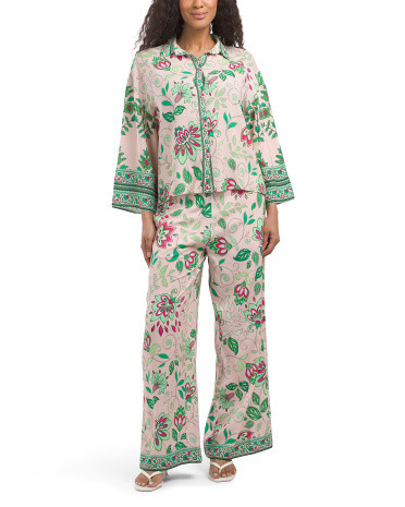 2pc Printed Button Down Top And Pants Set | TJ Maxx