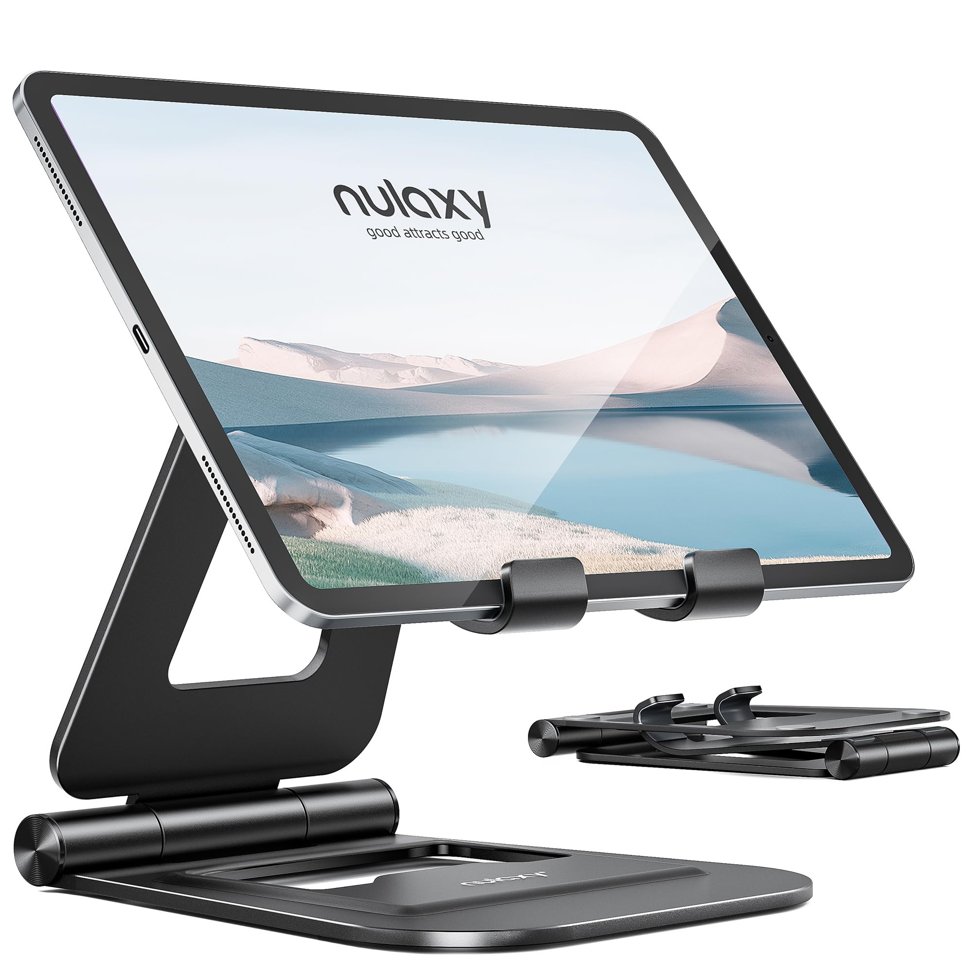 Nulaxy Aluminum Dual Foldable iPad Stand, Fully Adjustable Desktop Tablet Holder, iPad Accessorie... | Amazon (US)