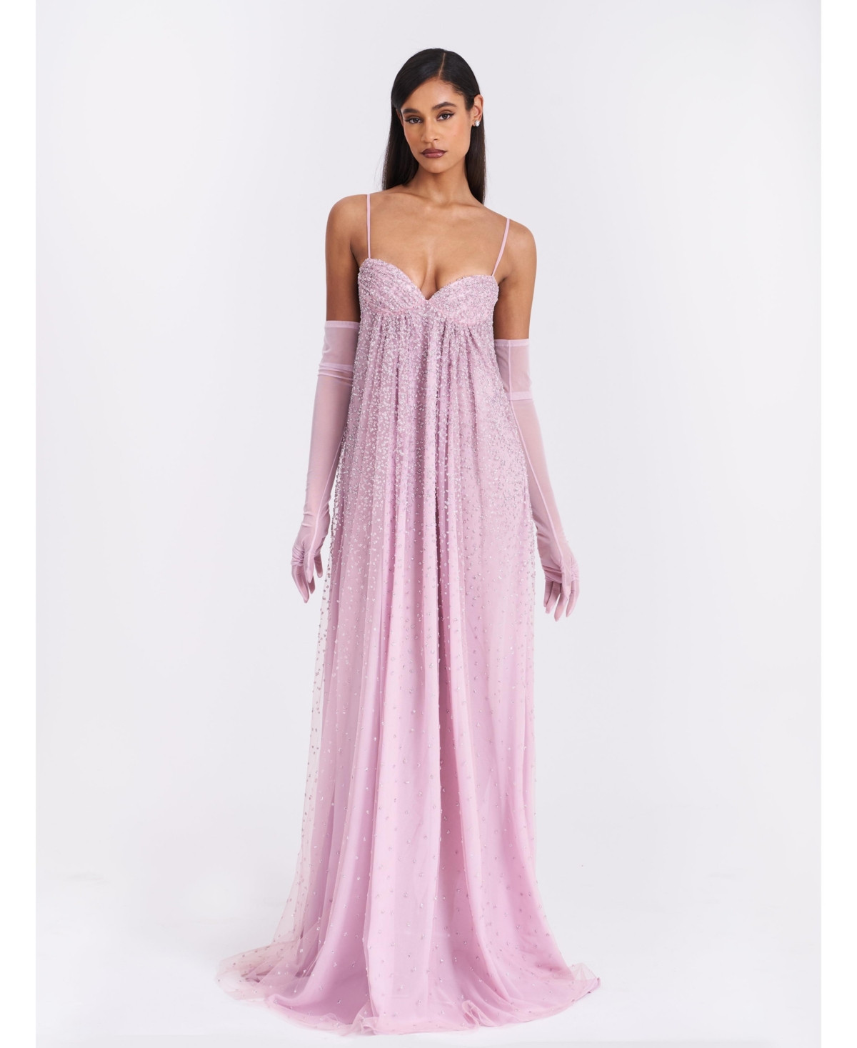 Miss Circle Women's Wallie Pink Rhinestone Embellished Mesh Backless Gown - Light pink | Macy's