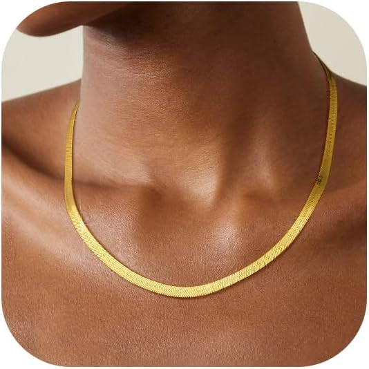 Wowshow Real Gold Plated Italian Snake Chain Necklace Flat Herringbone Choker Dainty Necklace Bra... | Amazon (US)
