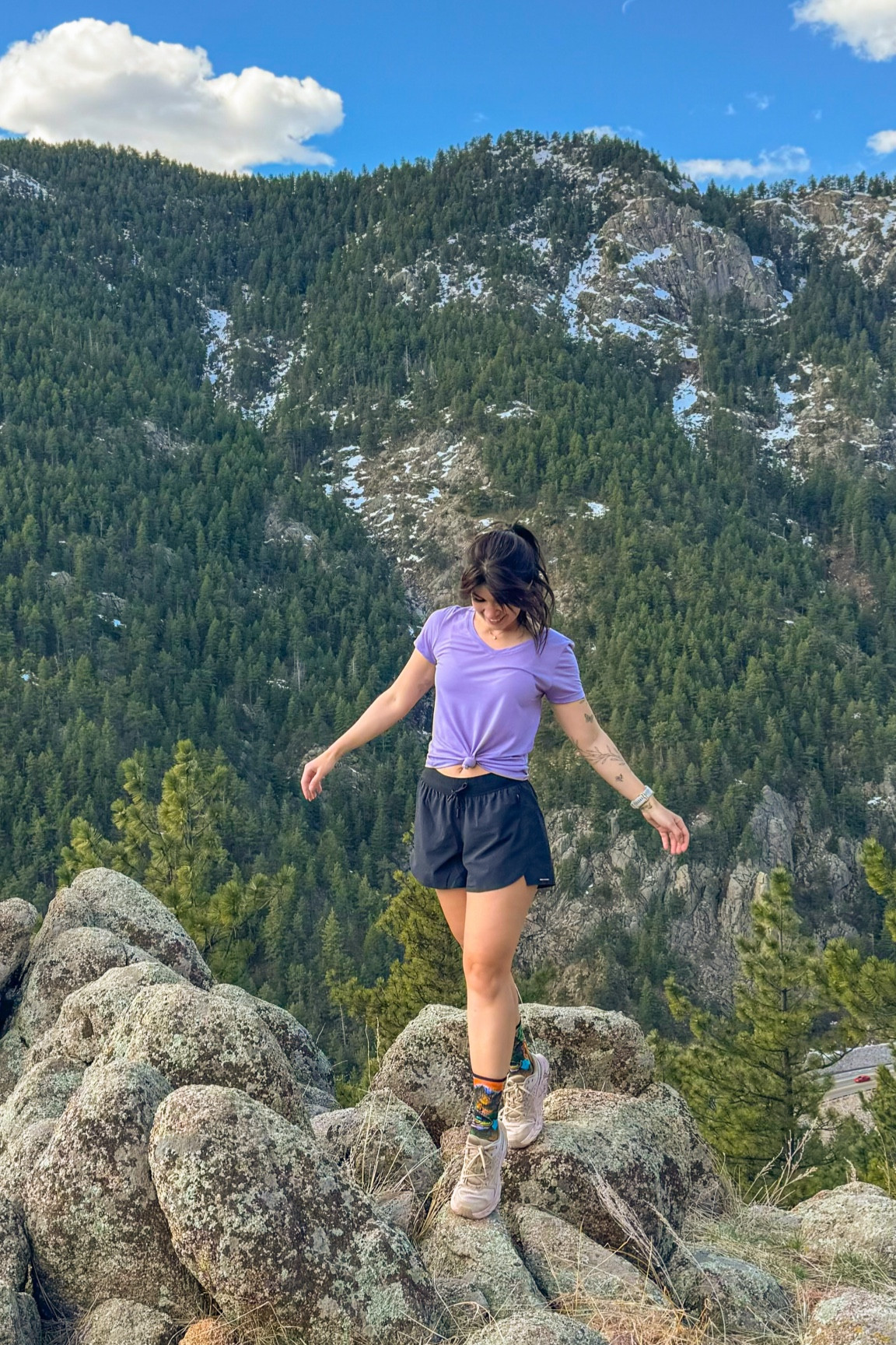 Spring/summer hiking outfit 💜 Smartwool Vneck tshirt + lined shorts! 

#LTKActive #LTKfitness