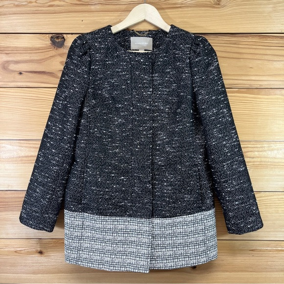 Banana Republic Black Tweed Longline Jacket Petite Small PS Swing Collarless B87 | Poshmark