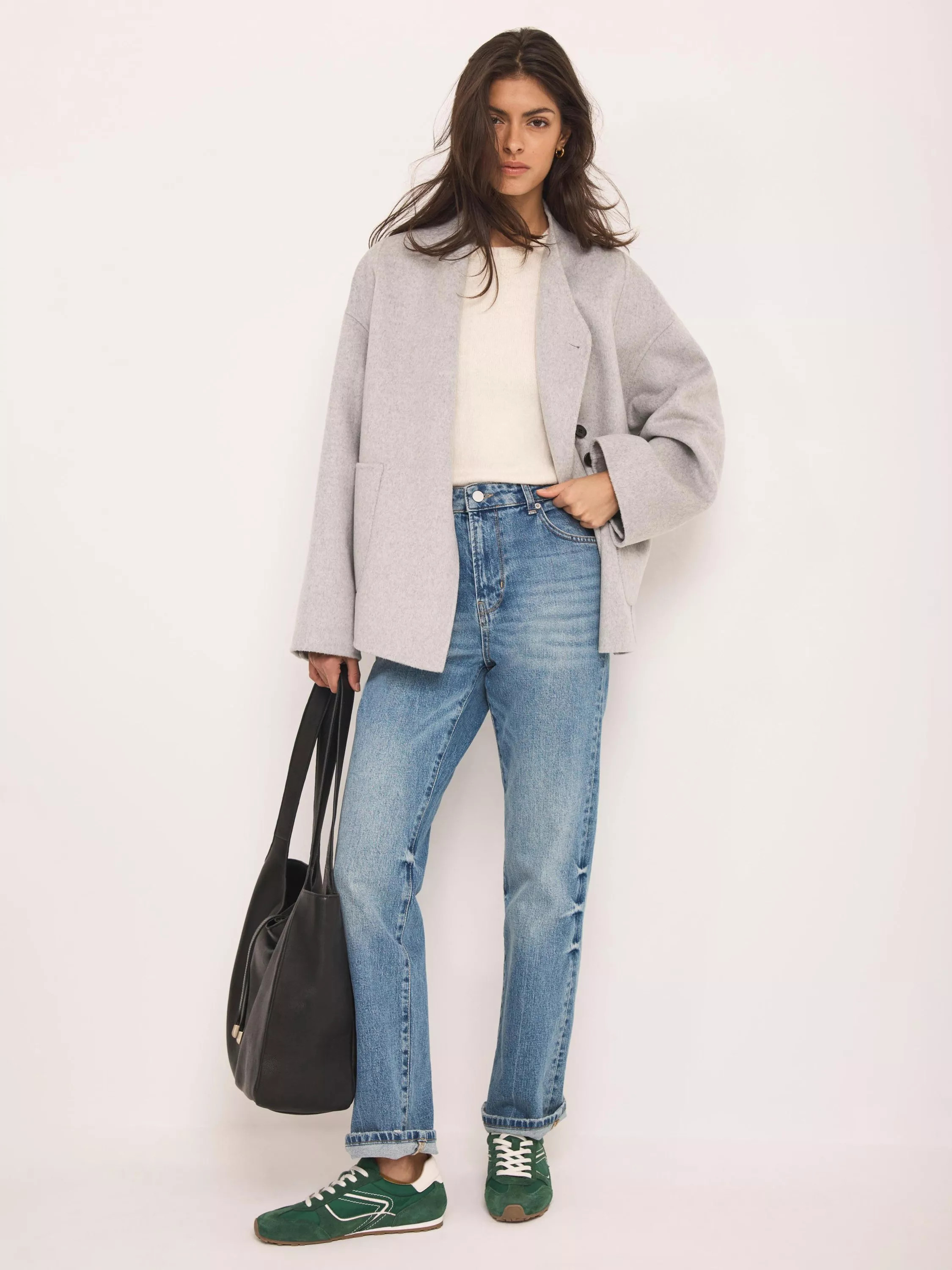 Mint Velvet Button Detail Wool Blend Jacket, Grey | John Lewis (UK)