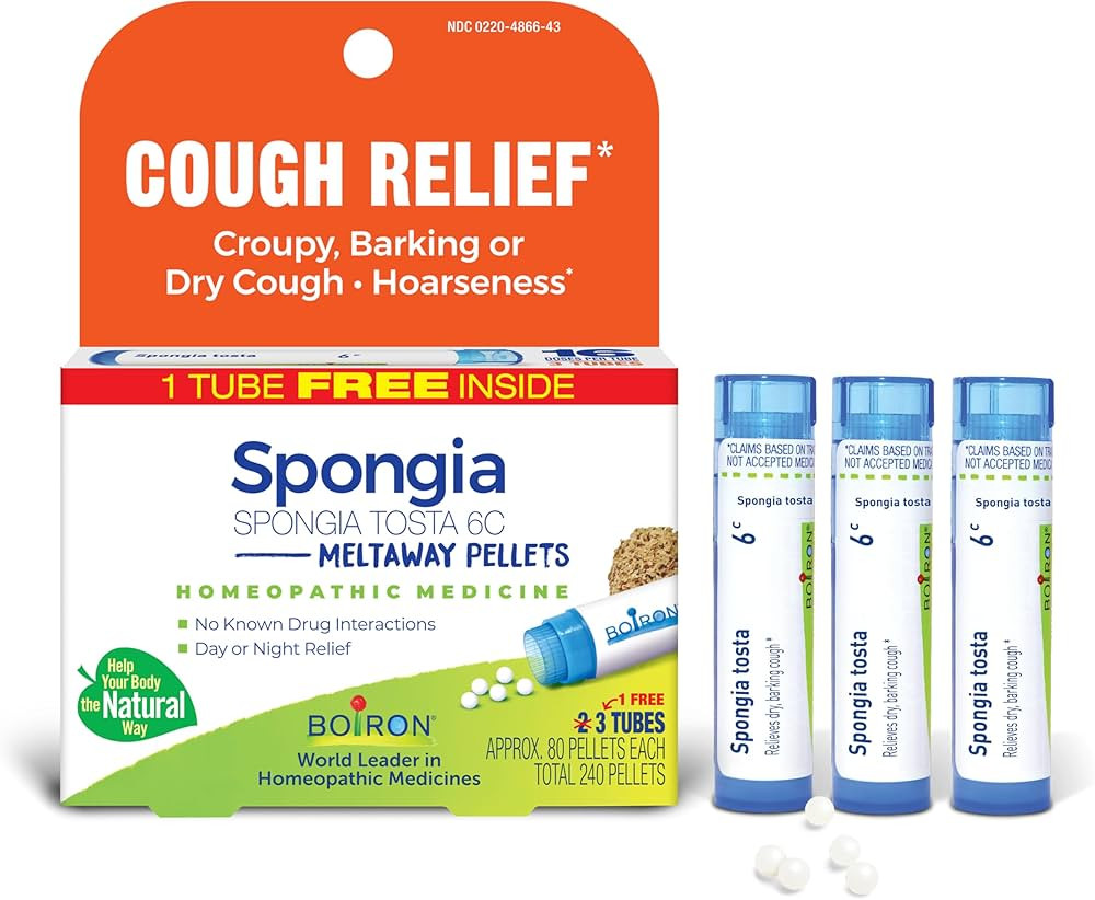 Boiron Spongia Tosta 6C Homeopathic Medicine for Dry Cough, Croupy, Barking, or Hoarseness - 3 Co... | Amazon (US)