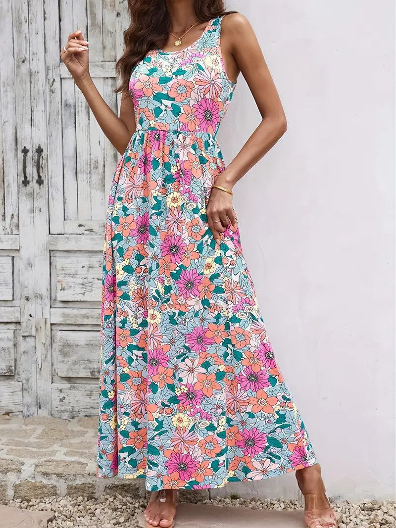 Floral Print Sleeveless Dress, Casual Tank Dress For Spring & Summer, Women's Clothing | Temu Affiliate Program