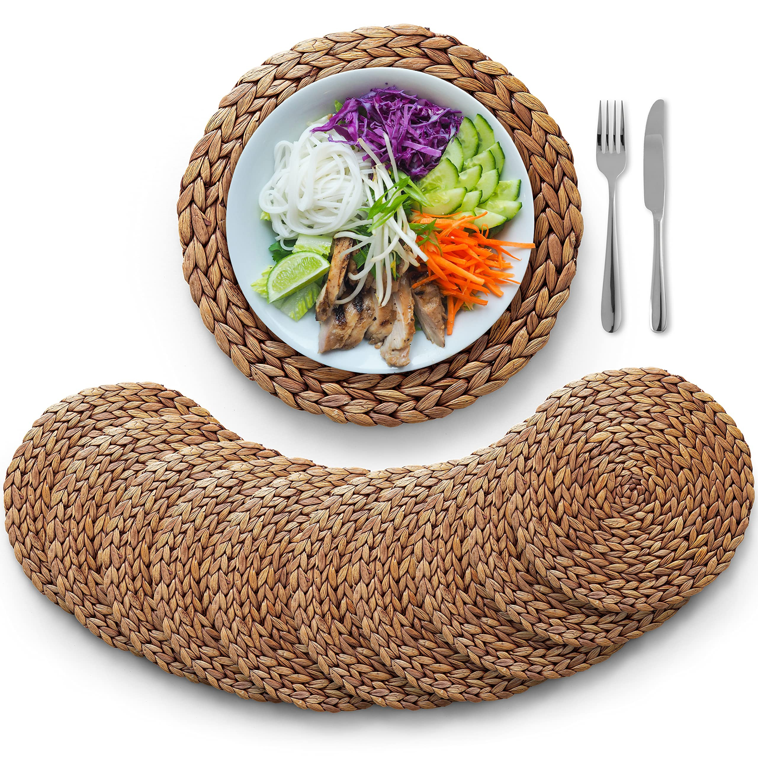 (Sizes: 12"-13"-14") BLUEWEST Woven Placemats Set of 10, Brown Round Rattan Water Hyacinth Table ... | Amazon (US)