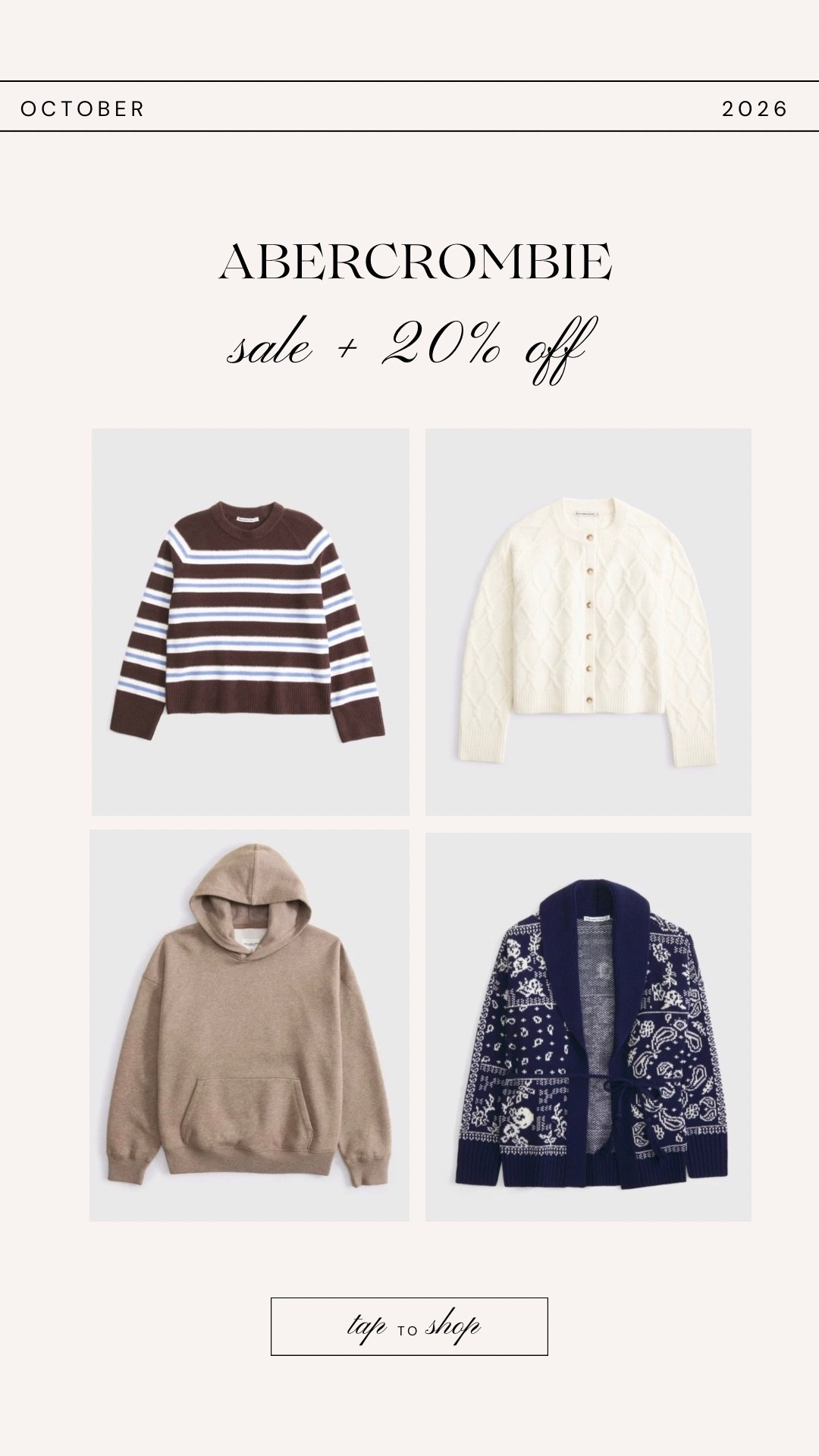 @abercrombie sale cozy favorites
Code AFLTK