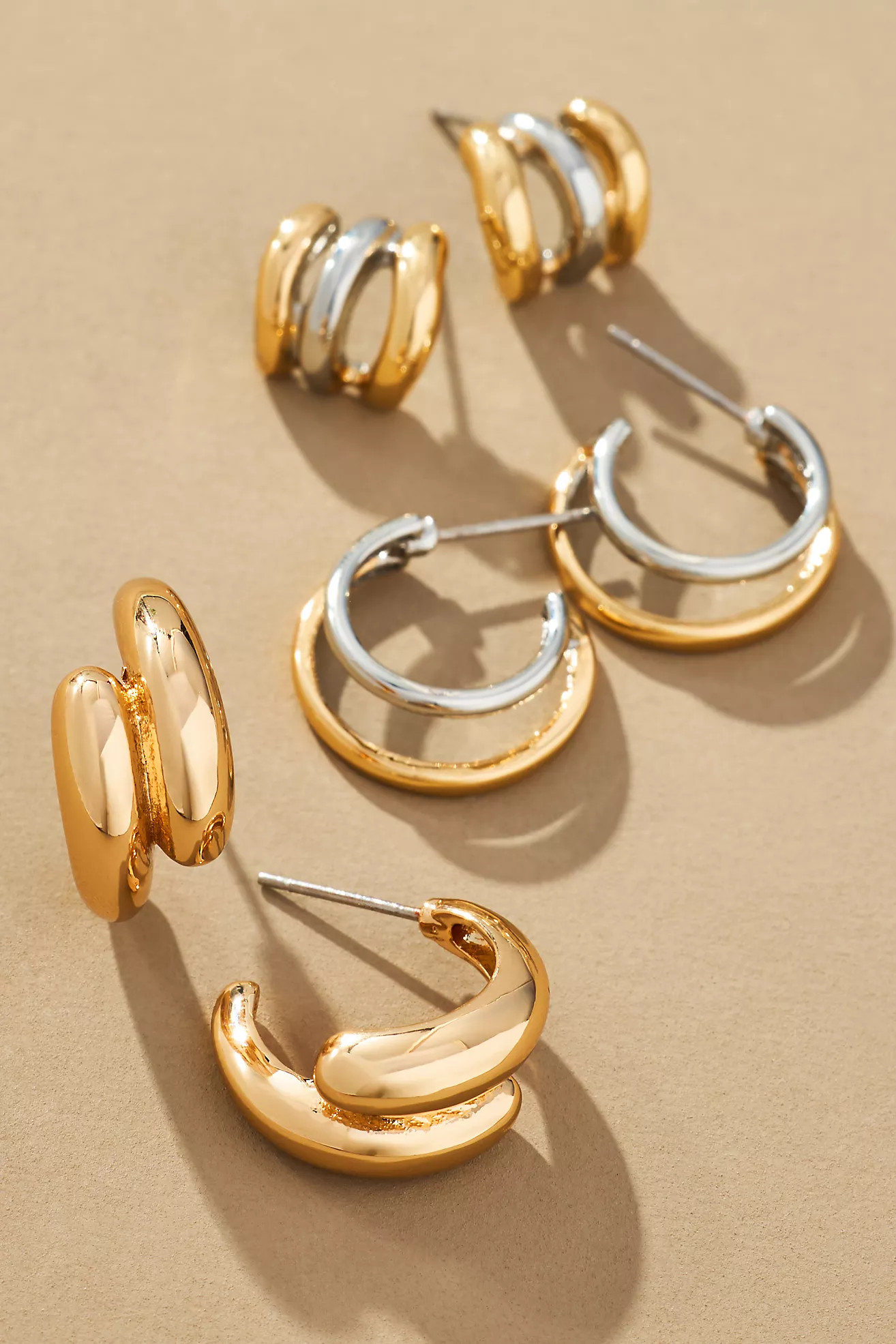 Mixed Metal Huggie Hoop Earrings, Set of 3 | Anthropologie (US)