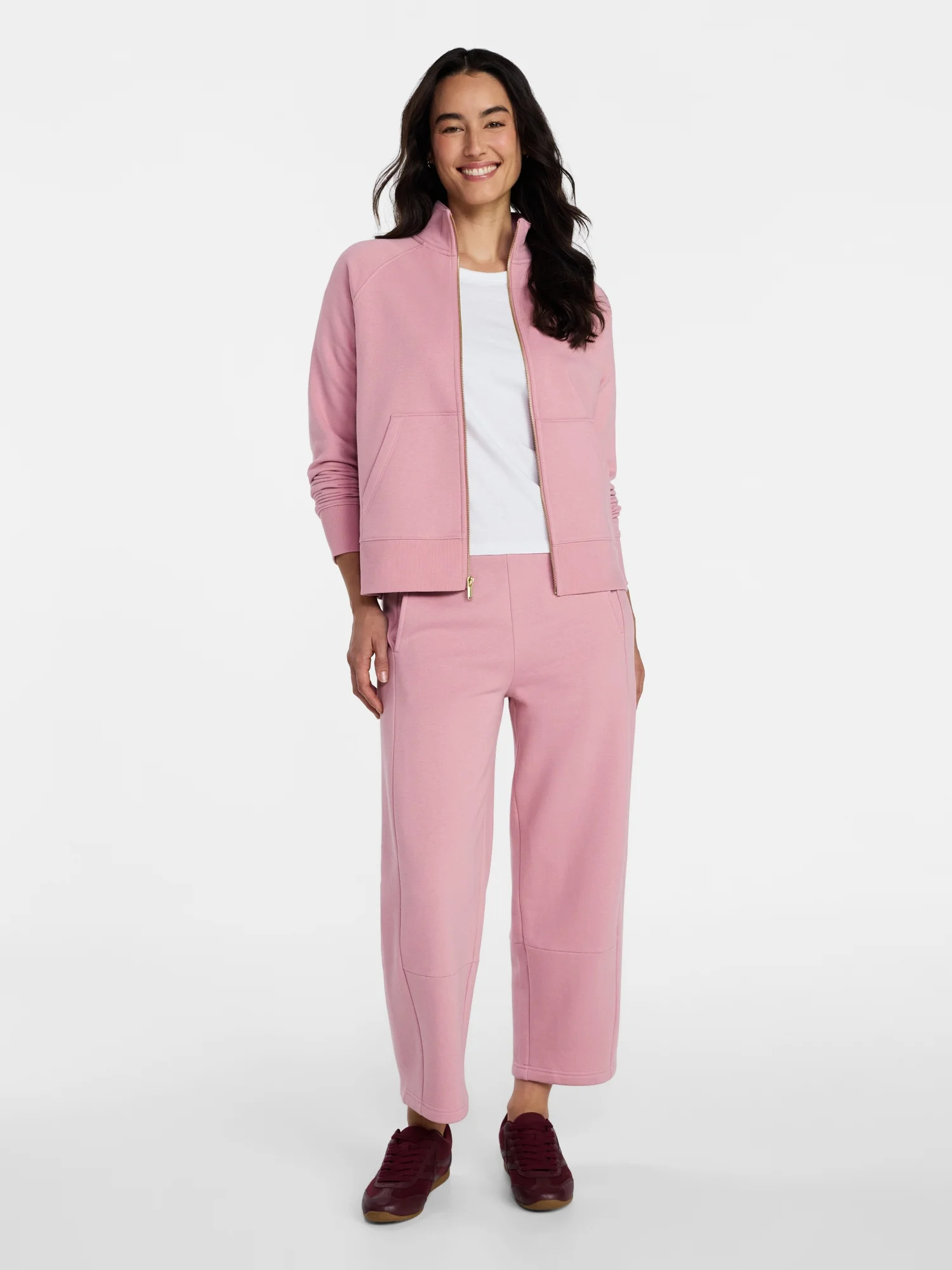 Time and Tru Women's Fleece Sweatshirt and Barrel Leg Pants Set, 2-Piece, Sizes XS-XXXL | Walmart (US)