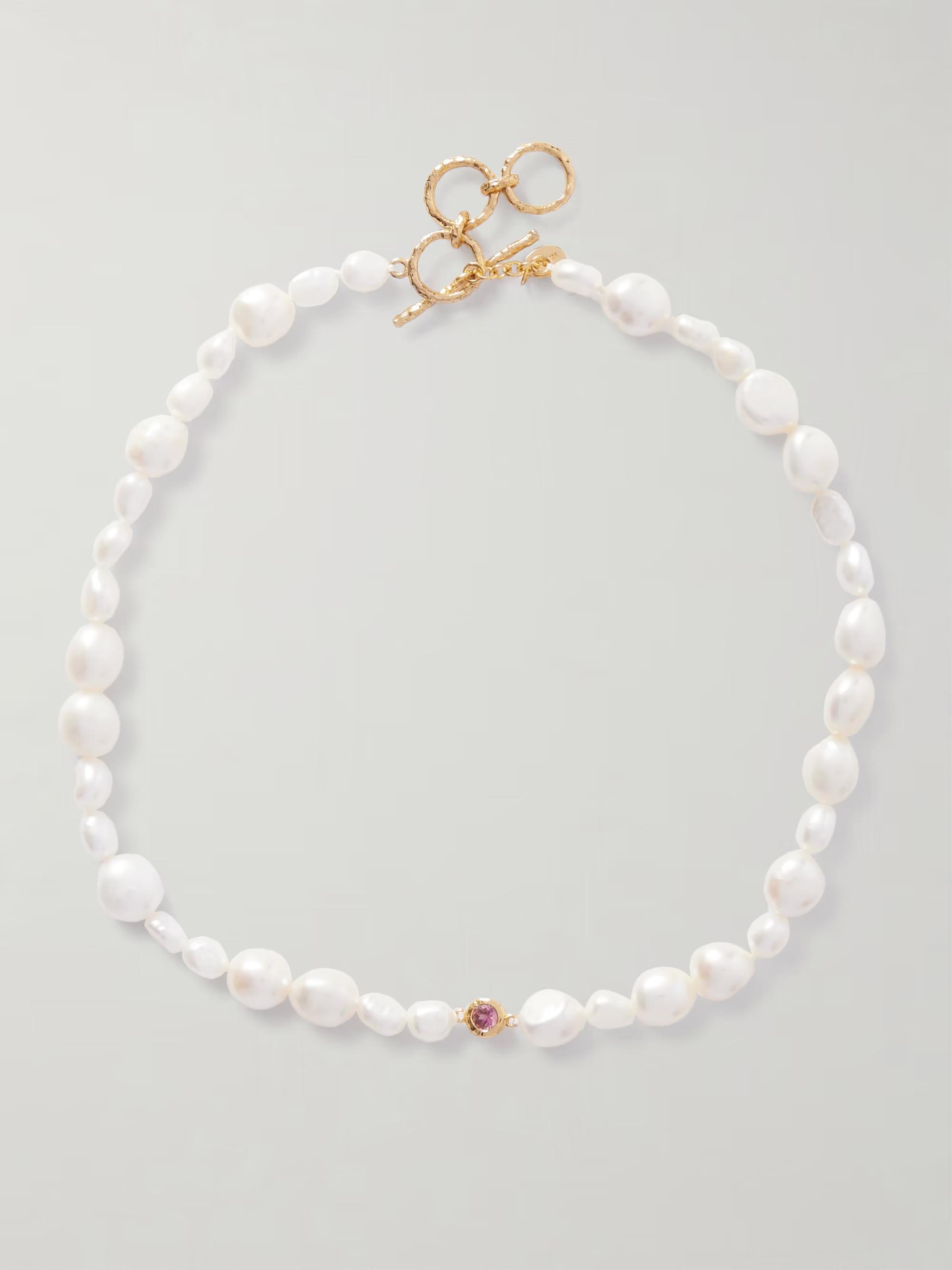 Gold-plated, pearl and tourmaline necklace | NET-A-PORTER (US)