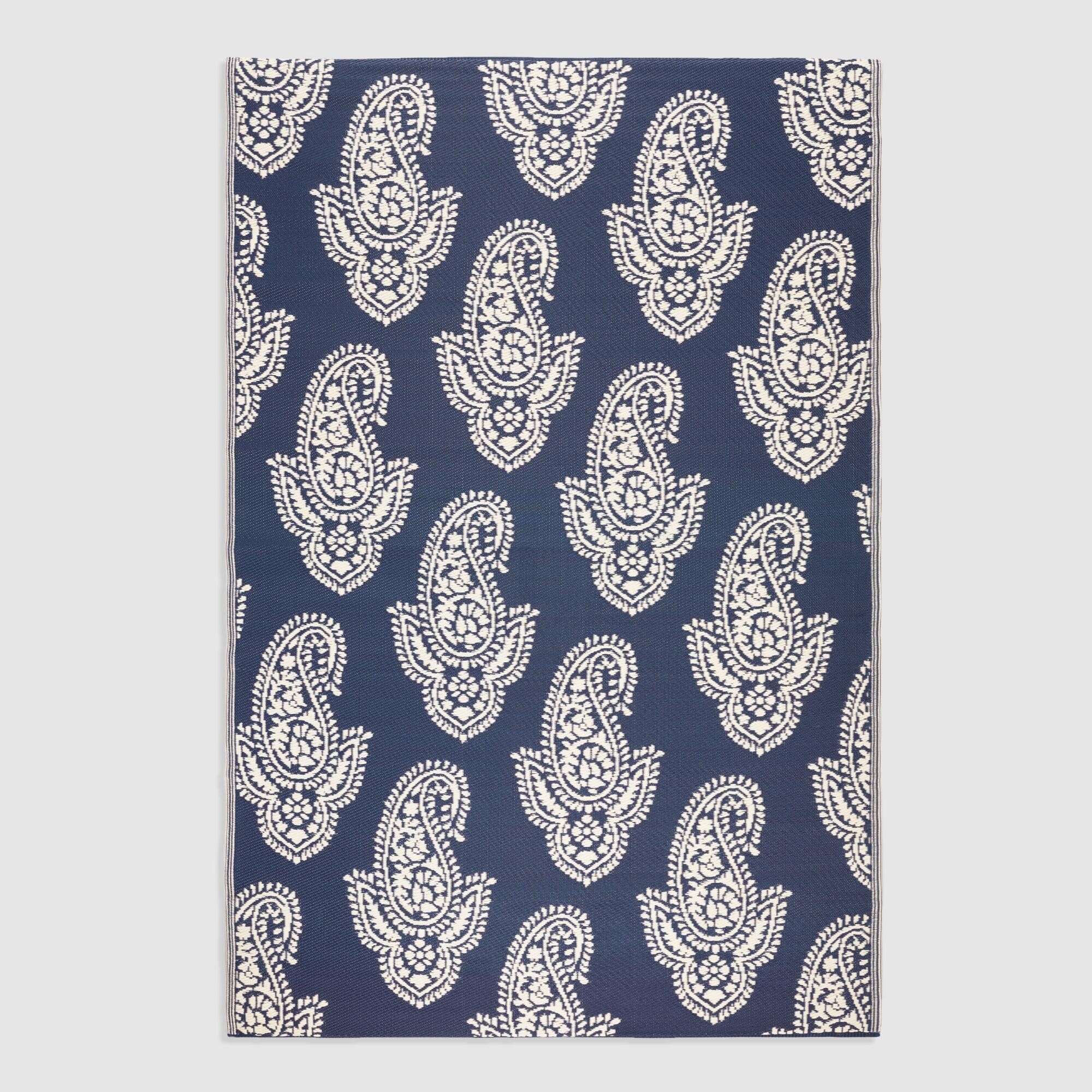 6'x9' Navy Paisley Reversible Indoor Outdoor Patio Rio Floor Mat by World Market | World Market