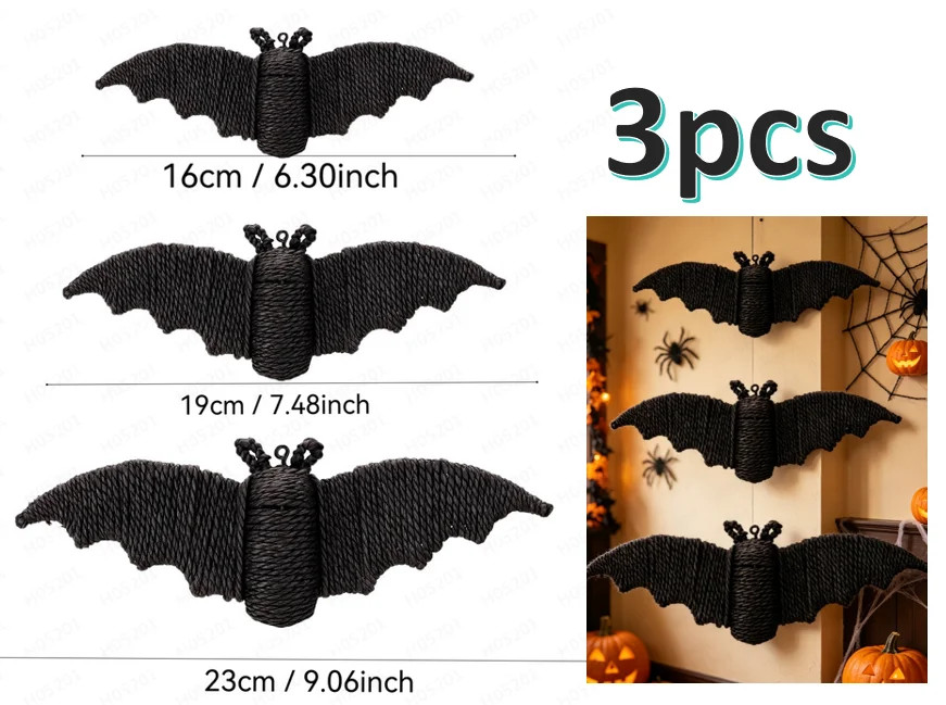 3Pack Halloween Outdoor Wicker Bat Decor Decorations,Halloween Decorations Black Woven Bats,Black... | Walmart (US)