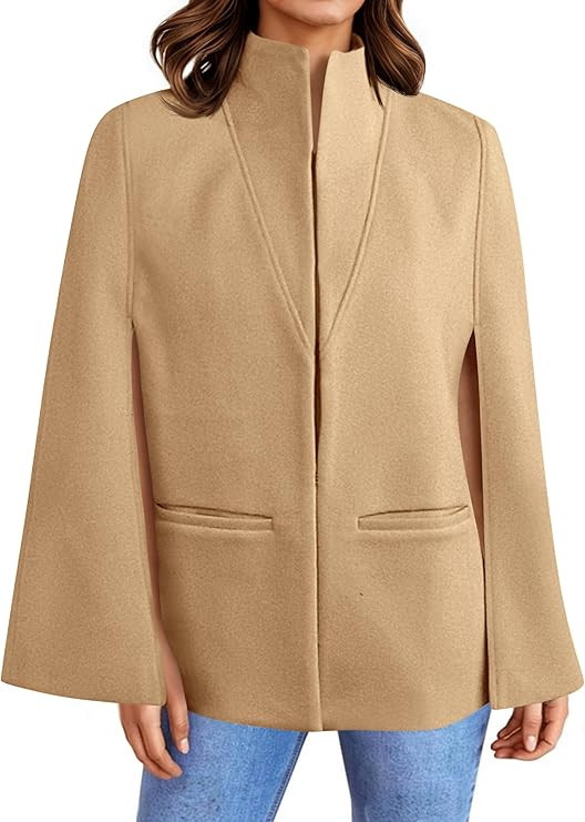 Cicy Bell Womens Cape Pea Coat Work Casual Split Long Sleeve Coat Stand Collar Open Front Fall ja... | Amazon (US)