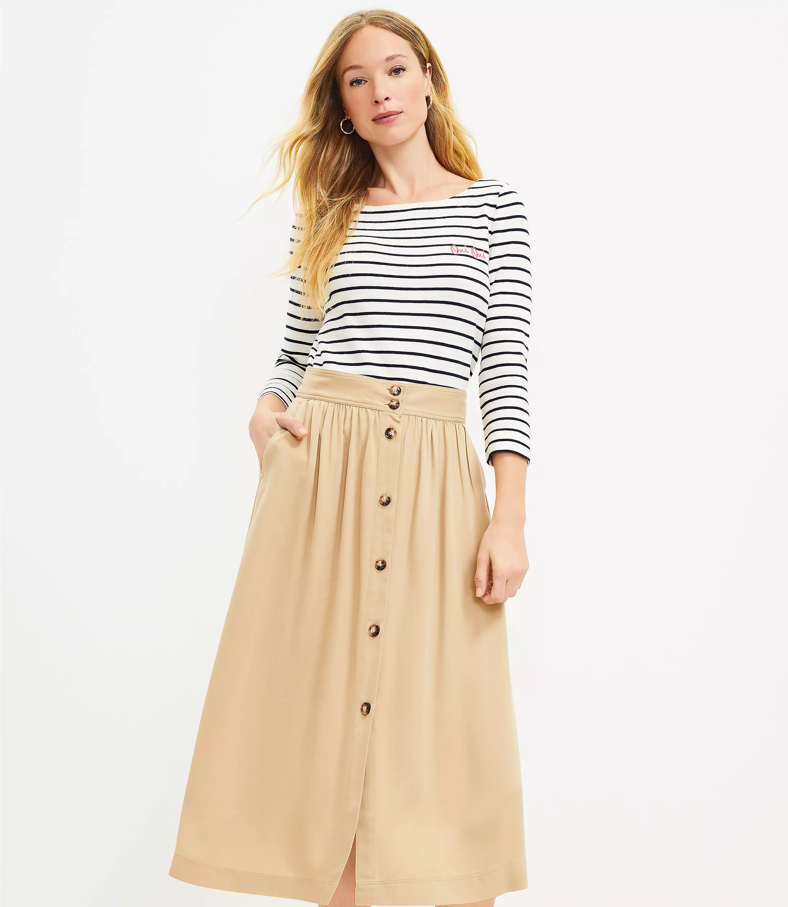 Button Pocket Midi Skirt | LOFT