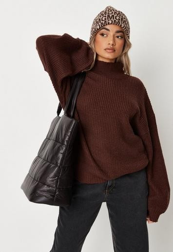 Missguided - Recycled Petite Chocolate High Neck Knit Jumper | Missguided (UK & IE)