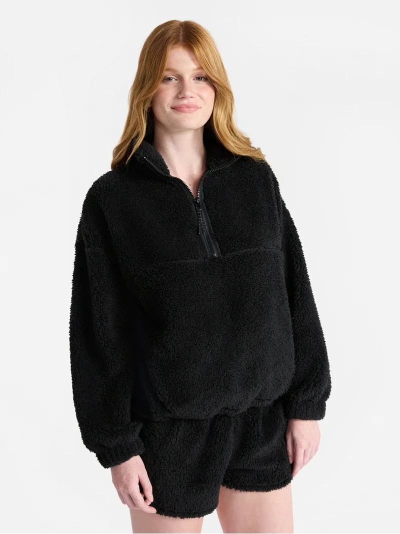 No Boundaries Plush Half-Zip Pullover, Women's and Plus | Walmart (US)