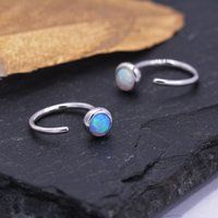 Minimalist Opal Huggie Hoop Threader Earrings in Sterling Silver, Gold or Silver, Pull Through Open  | Etsy (US)