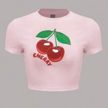 Cherry Letter Print TShirt | SHEIN