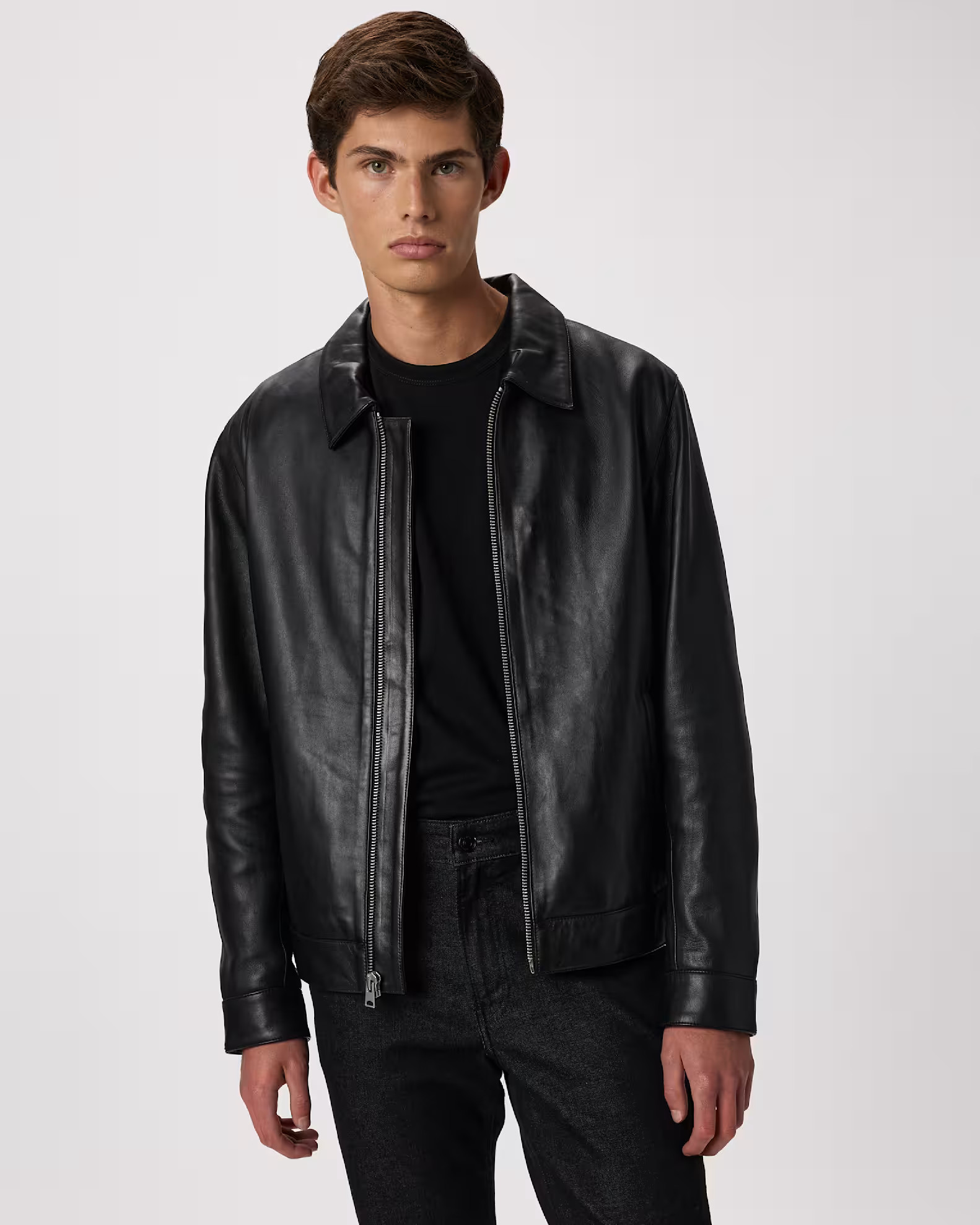 100% Leather Harrington Jacket in True Black | Quince