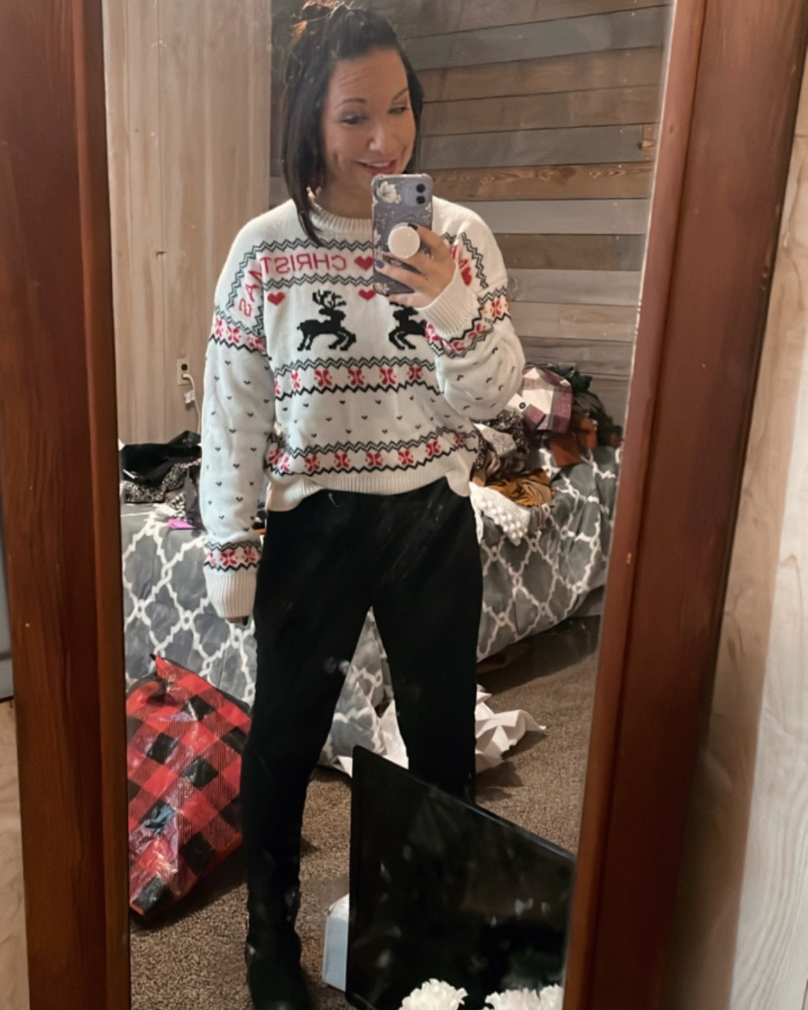 Easy holiday inspired outfit.
Amazon sweater - size small 

#LTKHoliday #LTKunder100 #LTKunder50