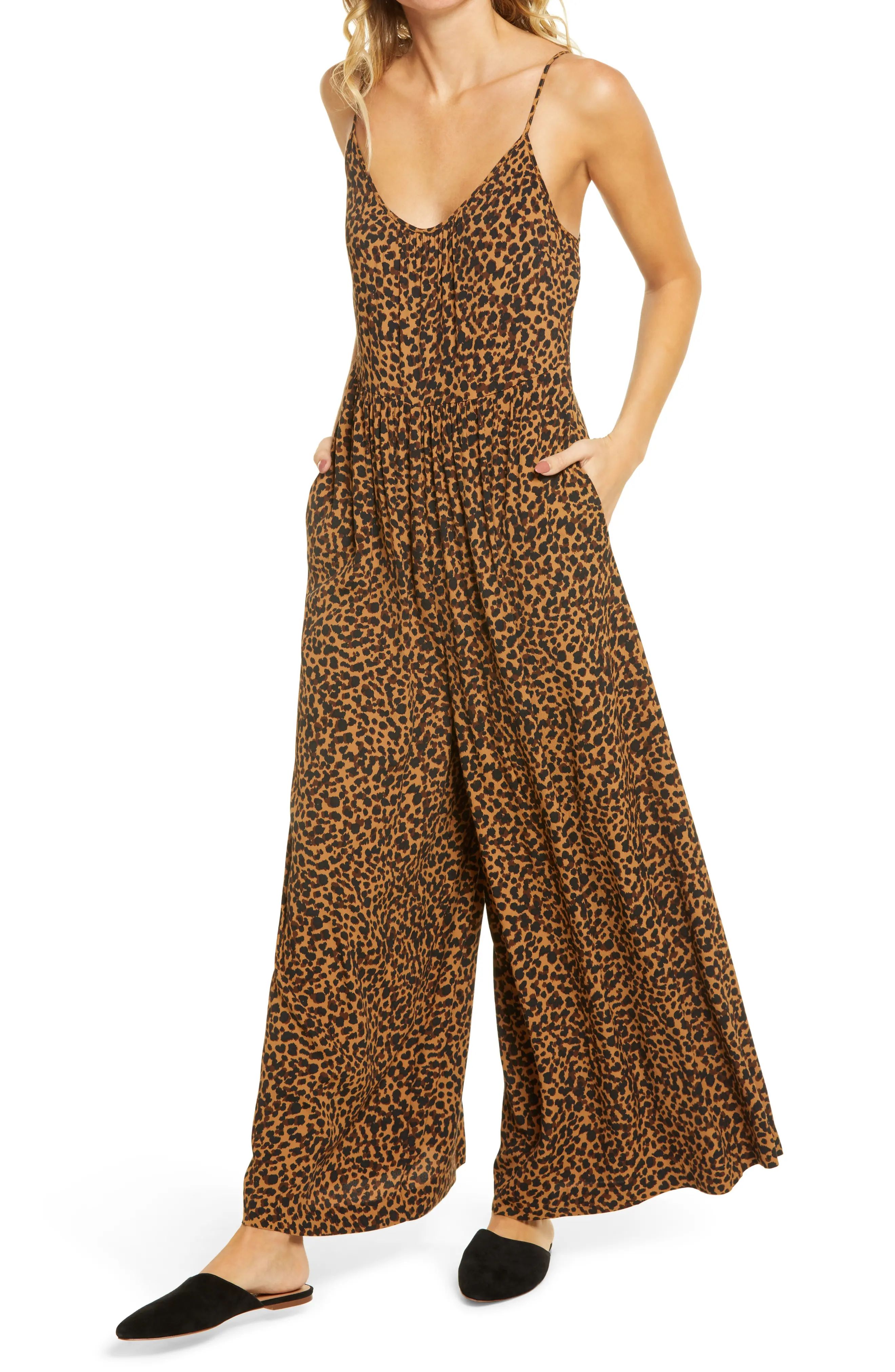 Women's Madewell Shirred Cami Wide Leg Jumpsuit, Size 6 - Brown | Nordstrom
