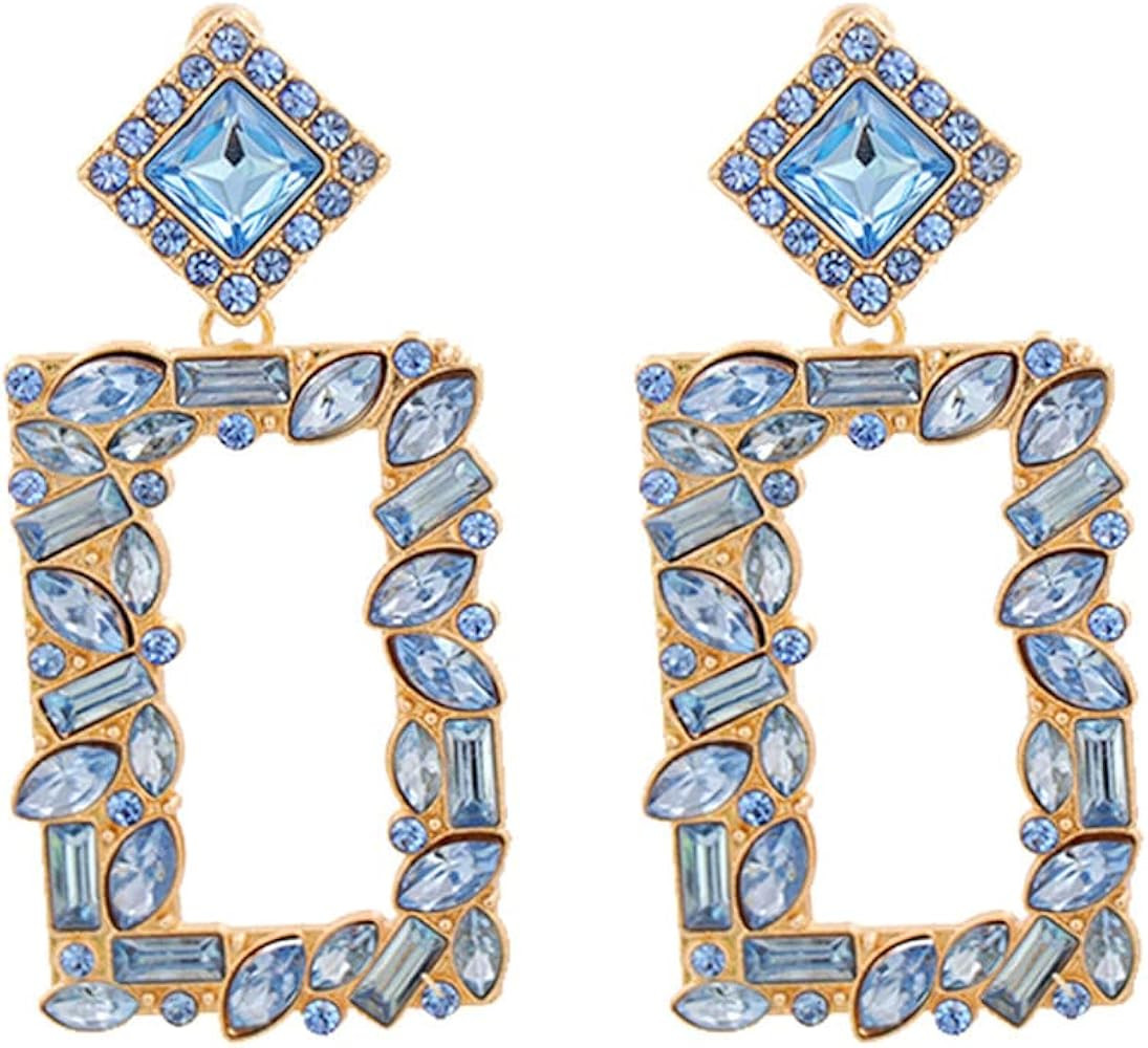 Rectangle Dangle Earrings Retro Geometric Crystal Rhinestone Sparkly Rectangle Drop Earrings for ... | Amazon (US)