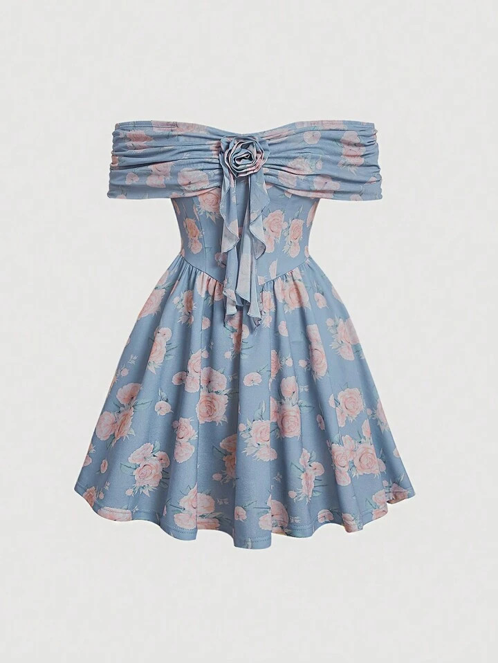 SHEIN MOD Floral Print Off Shoulder Dress | SHEIN